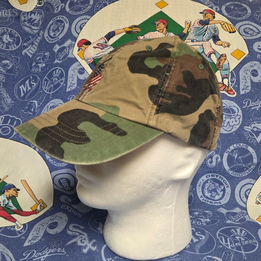 Polo Ralph Lauren Hat Mens Big Pony Camo American Flag Cap Adjustable Strapback - Picture 3 of 10